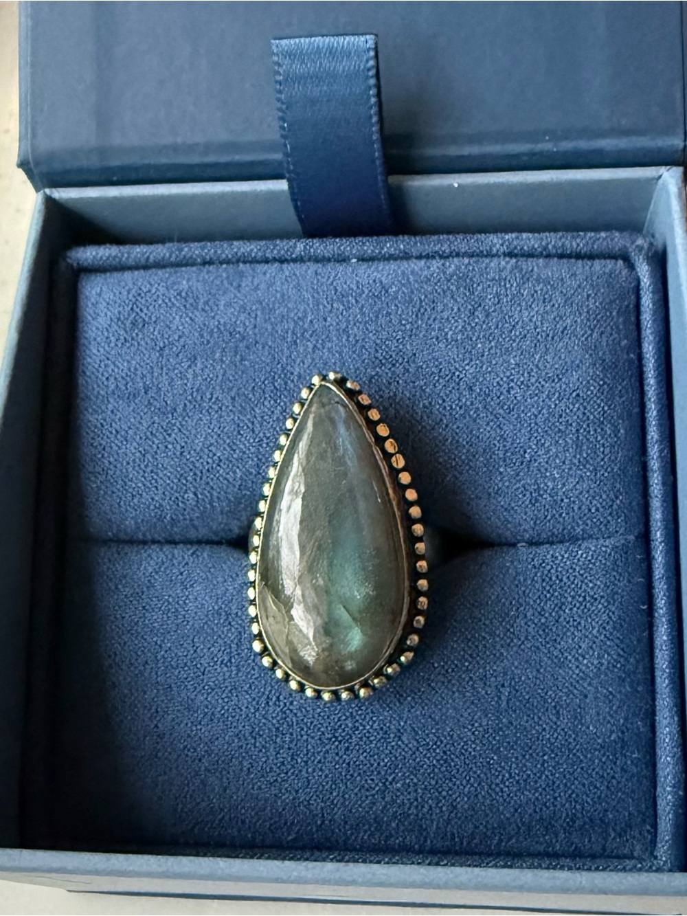Vtg Pear Labradorite Statement Ring in Iridescent